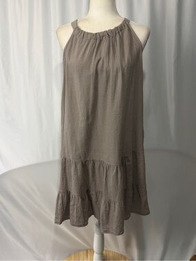 NWT Bellambra Taupe Italian Linen Tiered Halter Dress Size M